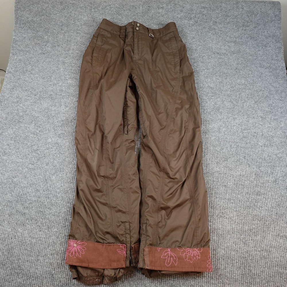 Burton Snow Pants Womens XL Brown Floral Embroidered Hem Insulated Ski Snowboard
